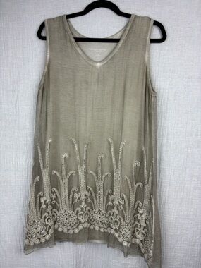Soft Surroundings Silk V-Neck Tunic Top with Crochet and Sequins